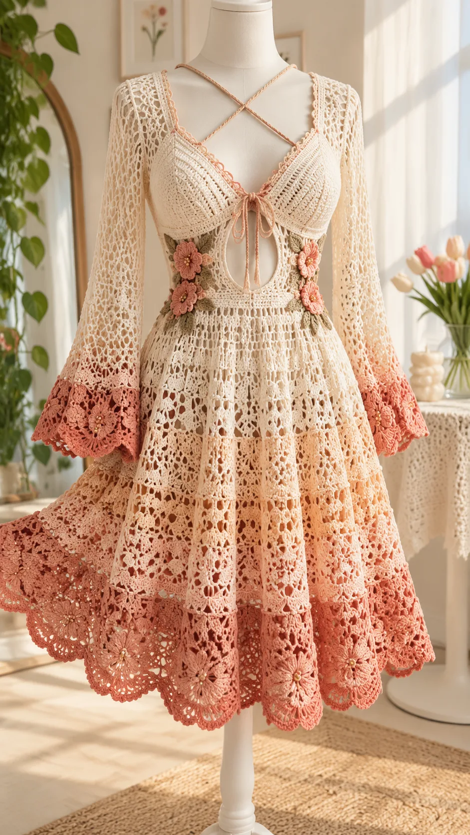 Peach Blossom Lace Dress Crochet Pattern
