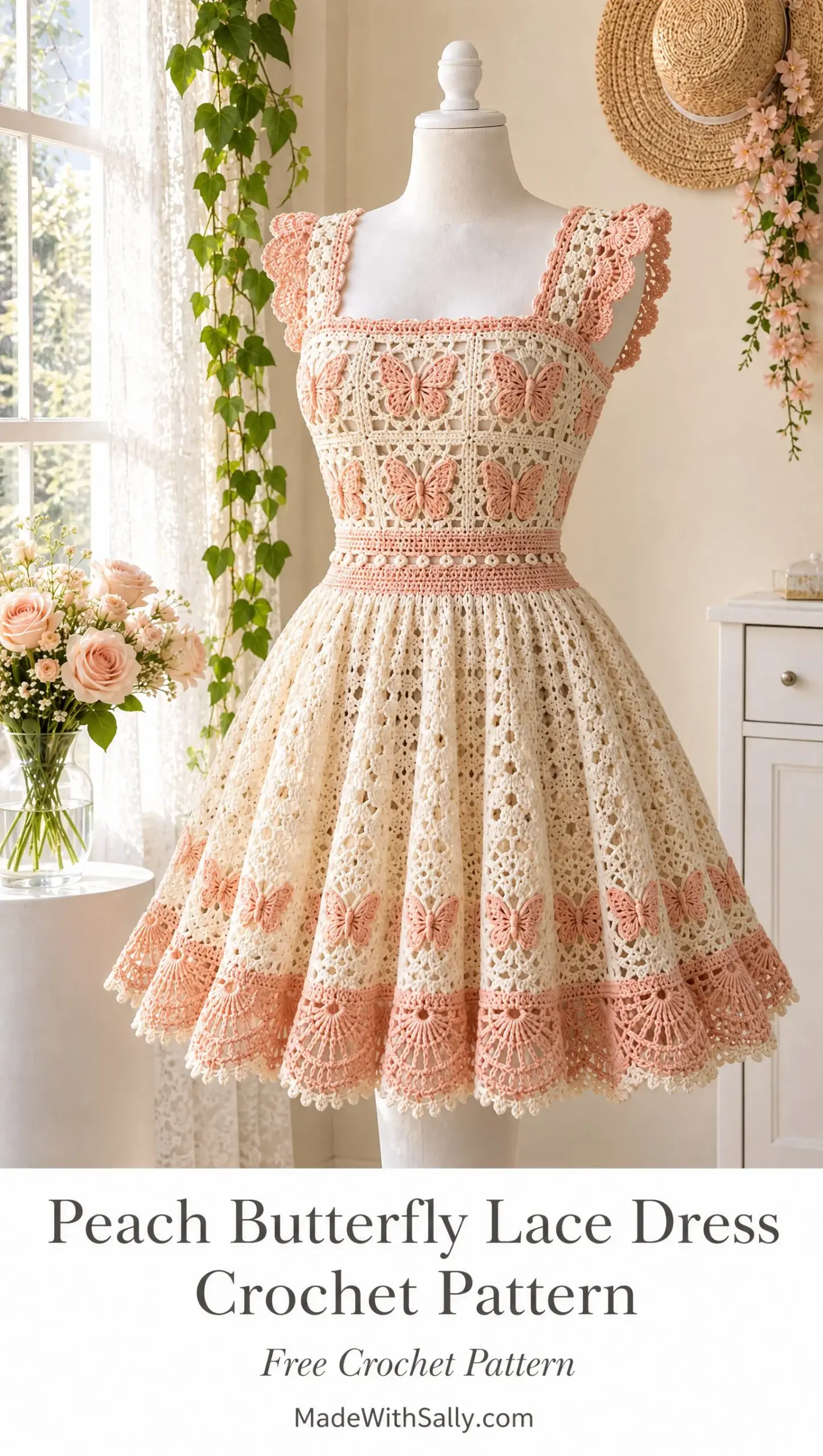 Peach Butterfly Lace Dress Crochet Pattern
