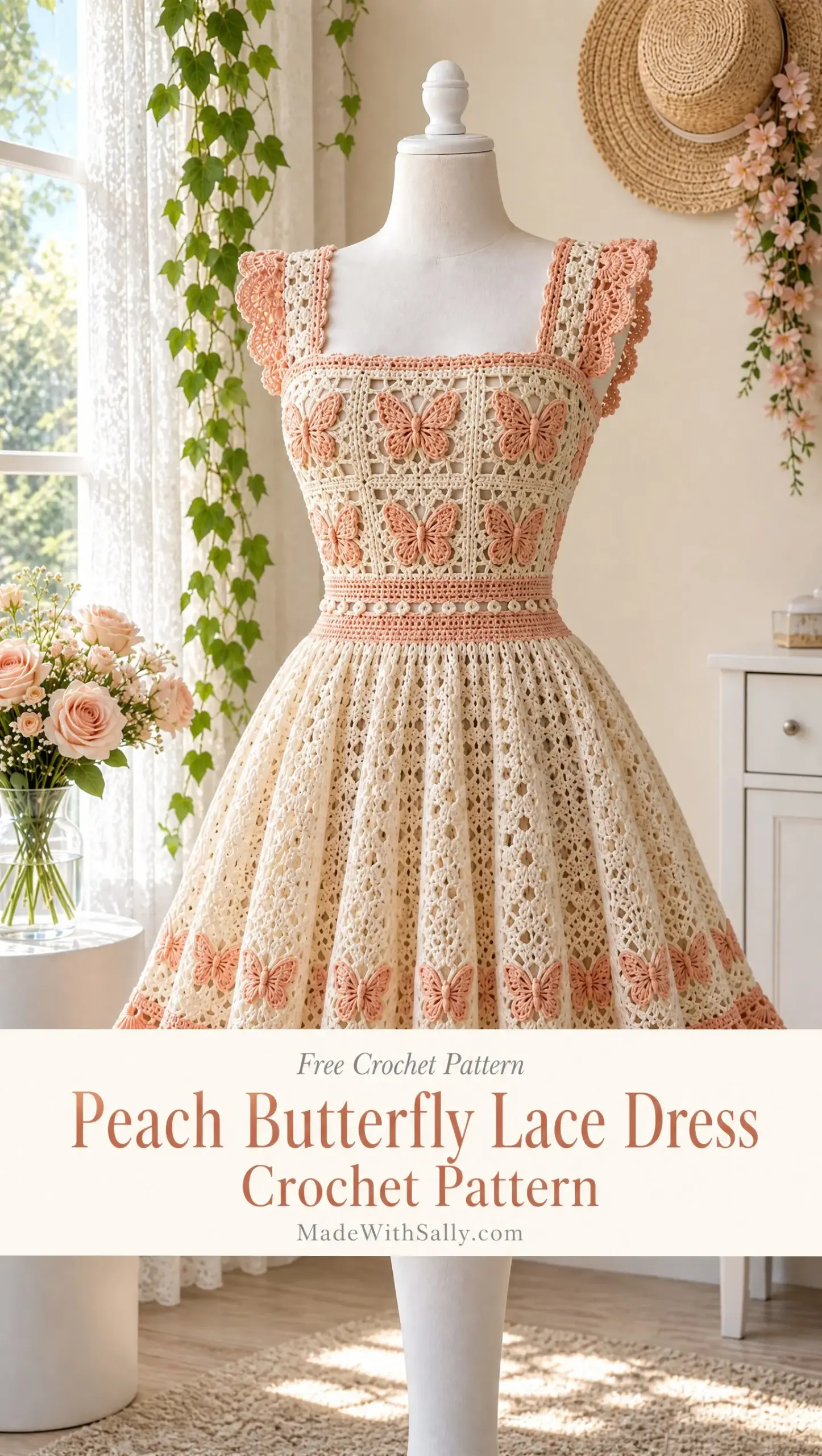 Peach Butterfly Lace Dress Crochet Pattern