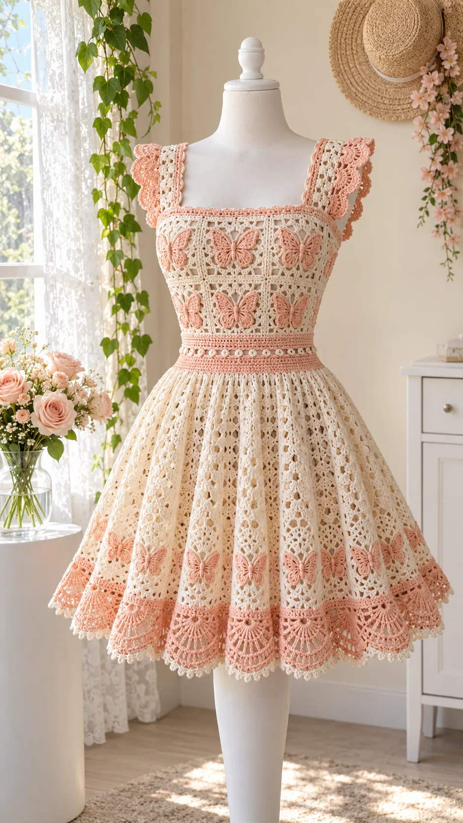 Peach Butterfly Lace Dress Crochet Pattern
