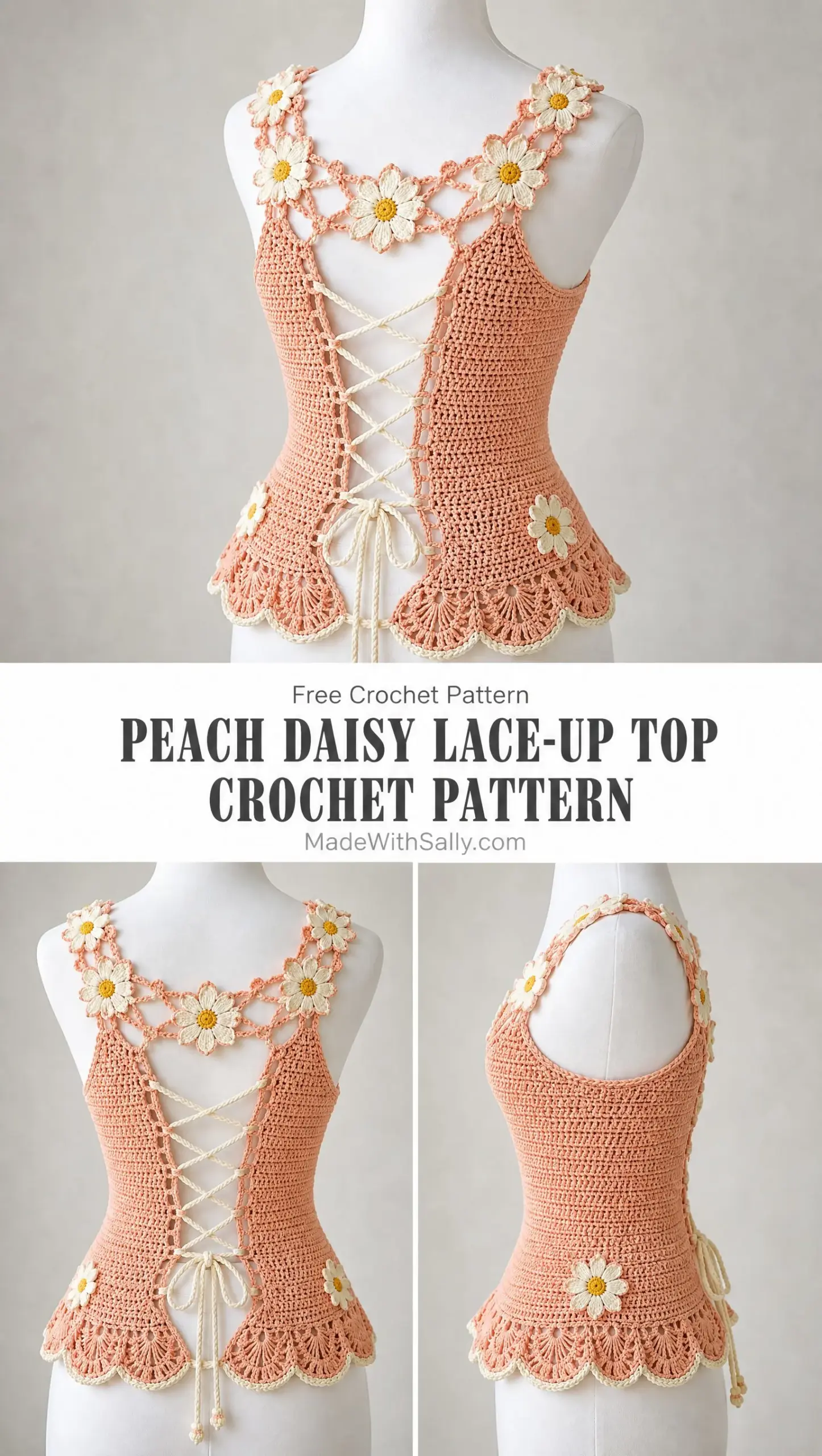 Peach Daisy Lace-Up Top Crochet Pattern