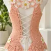 Peach Daisy Lace-Up Top Crochet Pattern