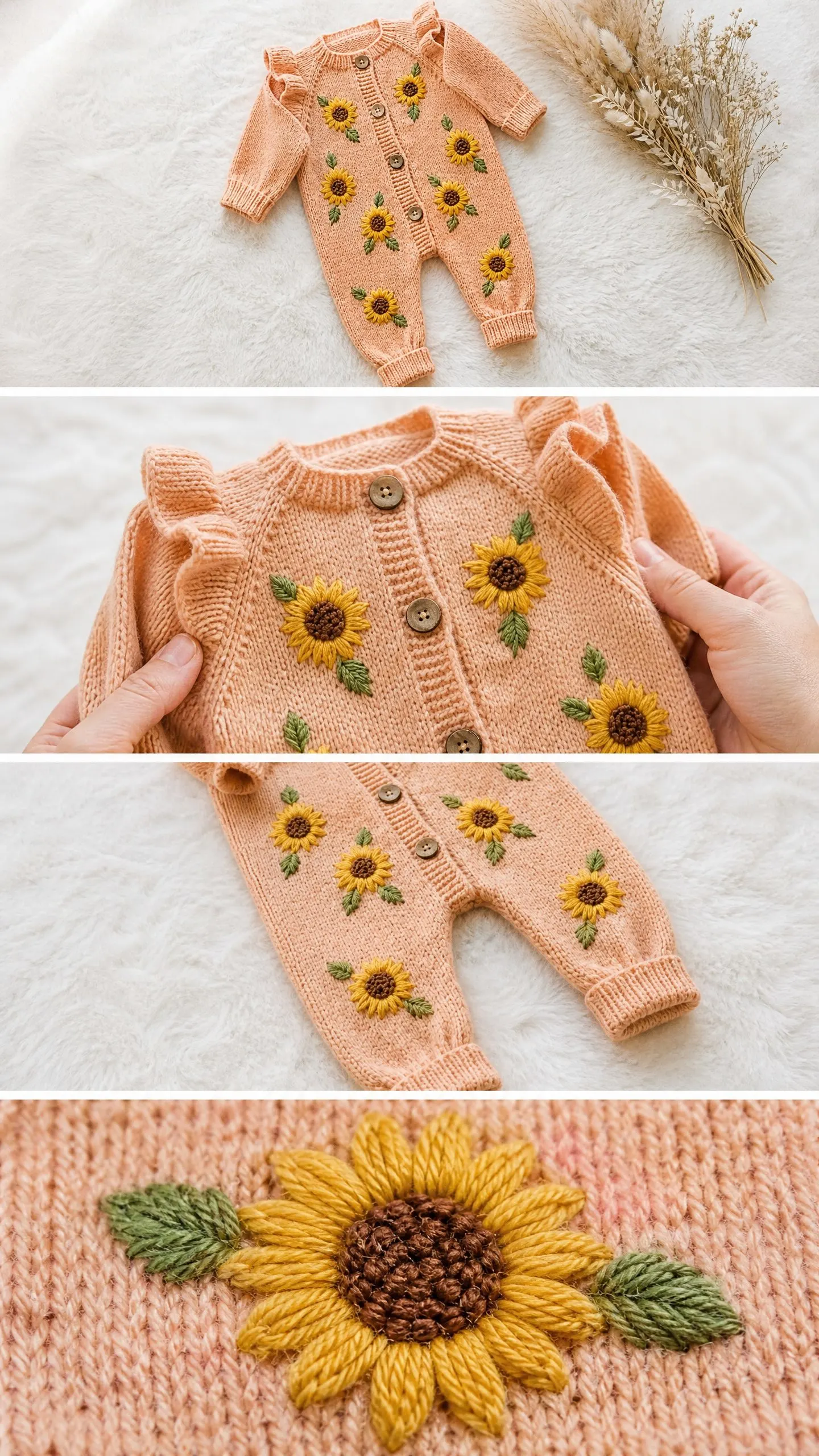 Peach Sunflower Baby Romper Free Crochet Pattern