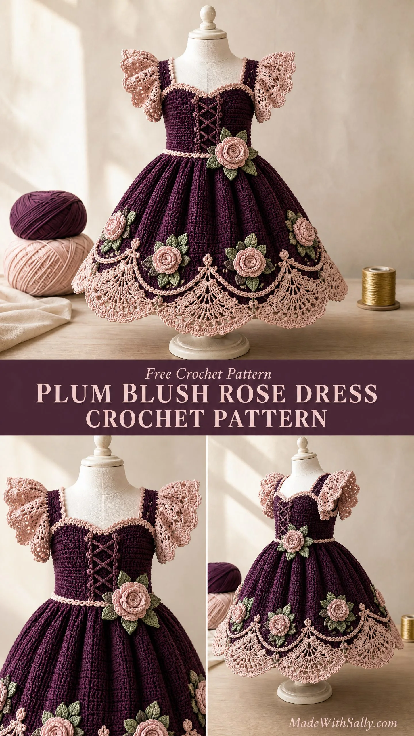 Plum Blush Rose Dress Crochet Pattern