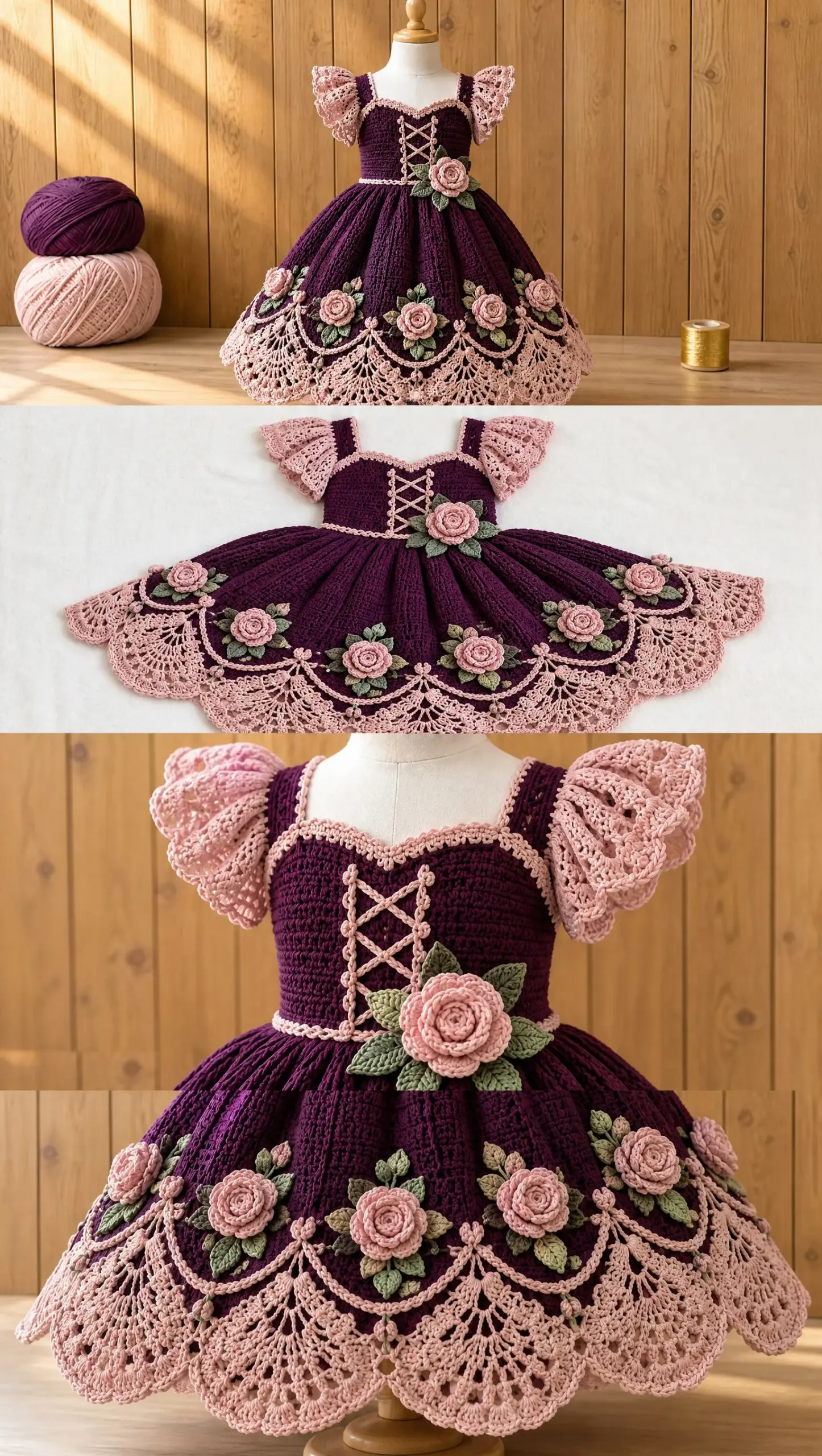 Plum Blush Rose Dress Crochet Pattern