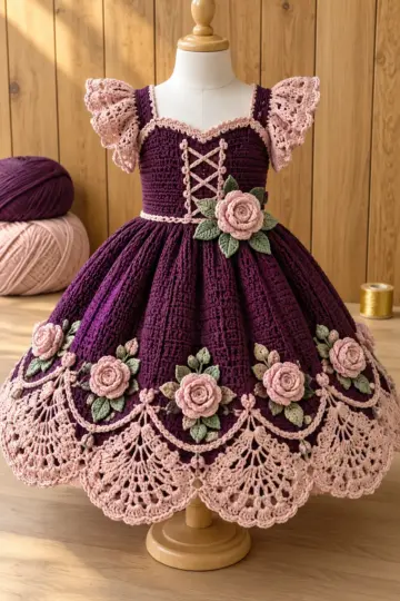 Plum Blush Rose Dress Crochet Pattern