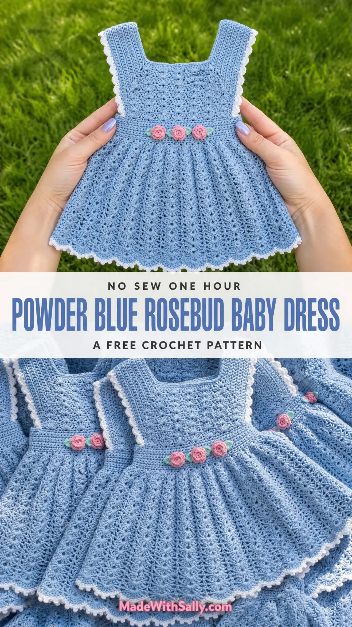 Powder Blue Rosebud Baby Dress Free Crochet Pattern