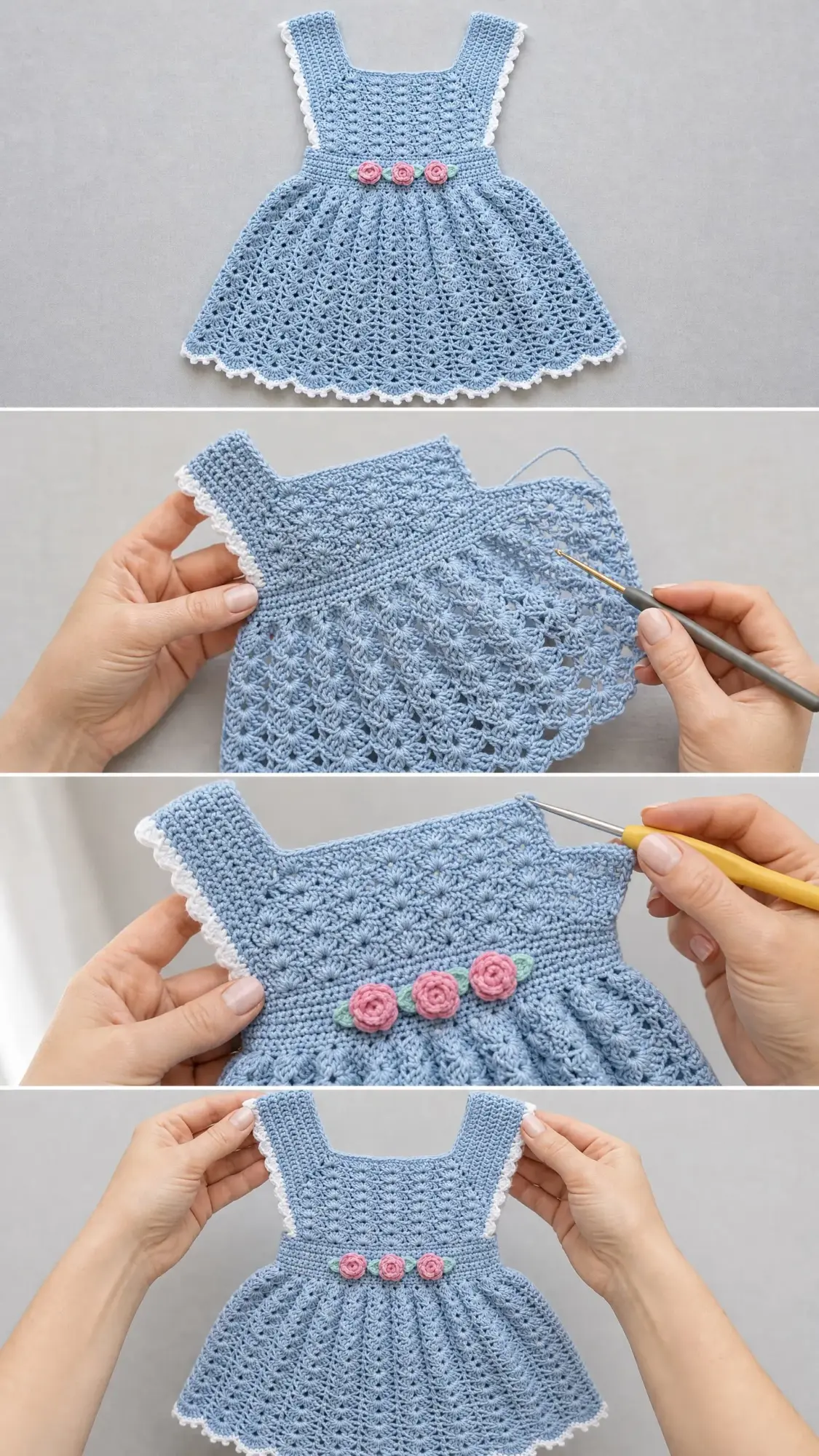 Powder Blue Rosebud Baby Dress Free Crochet Pattern
