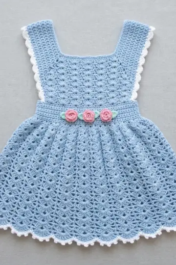 Powder Blue Rosebud Baby Dress Free Crochet Pattern