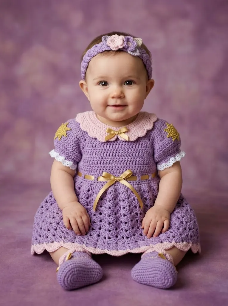 Rapunzel Purple Princess Baby Dress Free Crochet Pattern