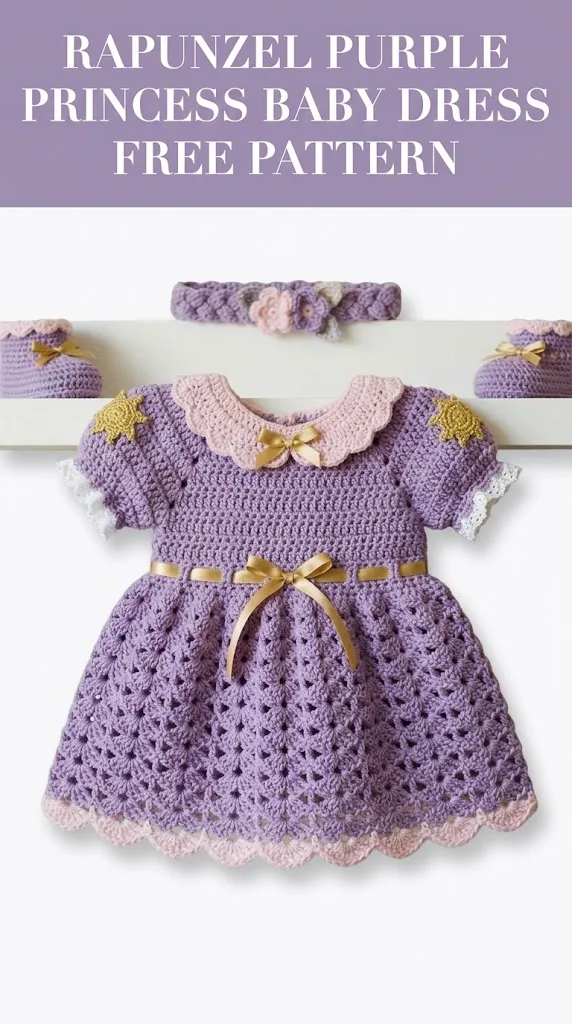 Rapunzel Purple Princess Baby Dress Free Crochet Pattern