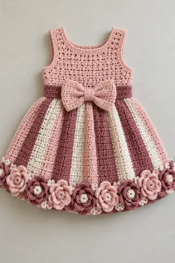 Rose Garden Flower Baby Dress Crochet Pattern