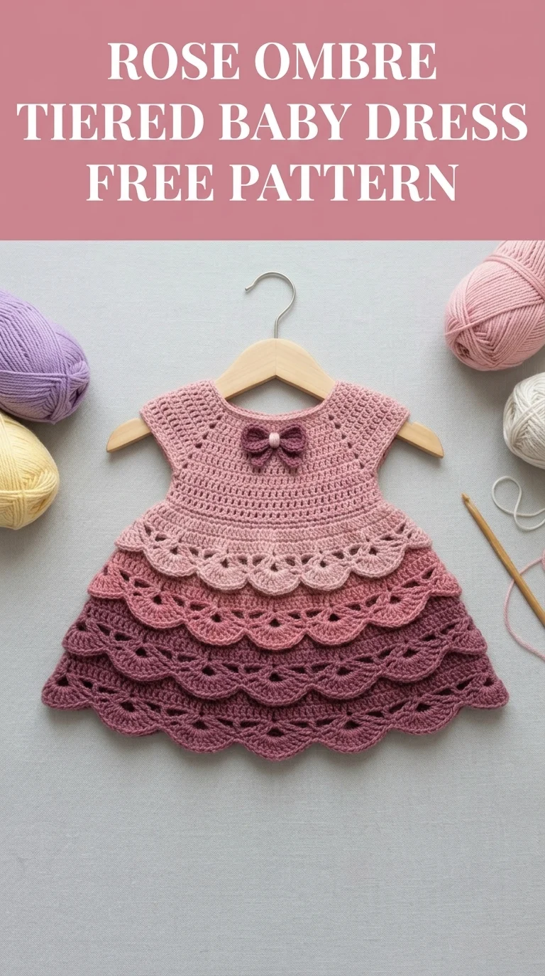Rose Ombre Tiered Baby Dress Free Crochet Pattern