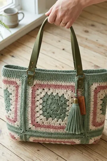 Sage Garden Granny Square Tote Free Crochet Pattern