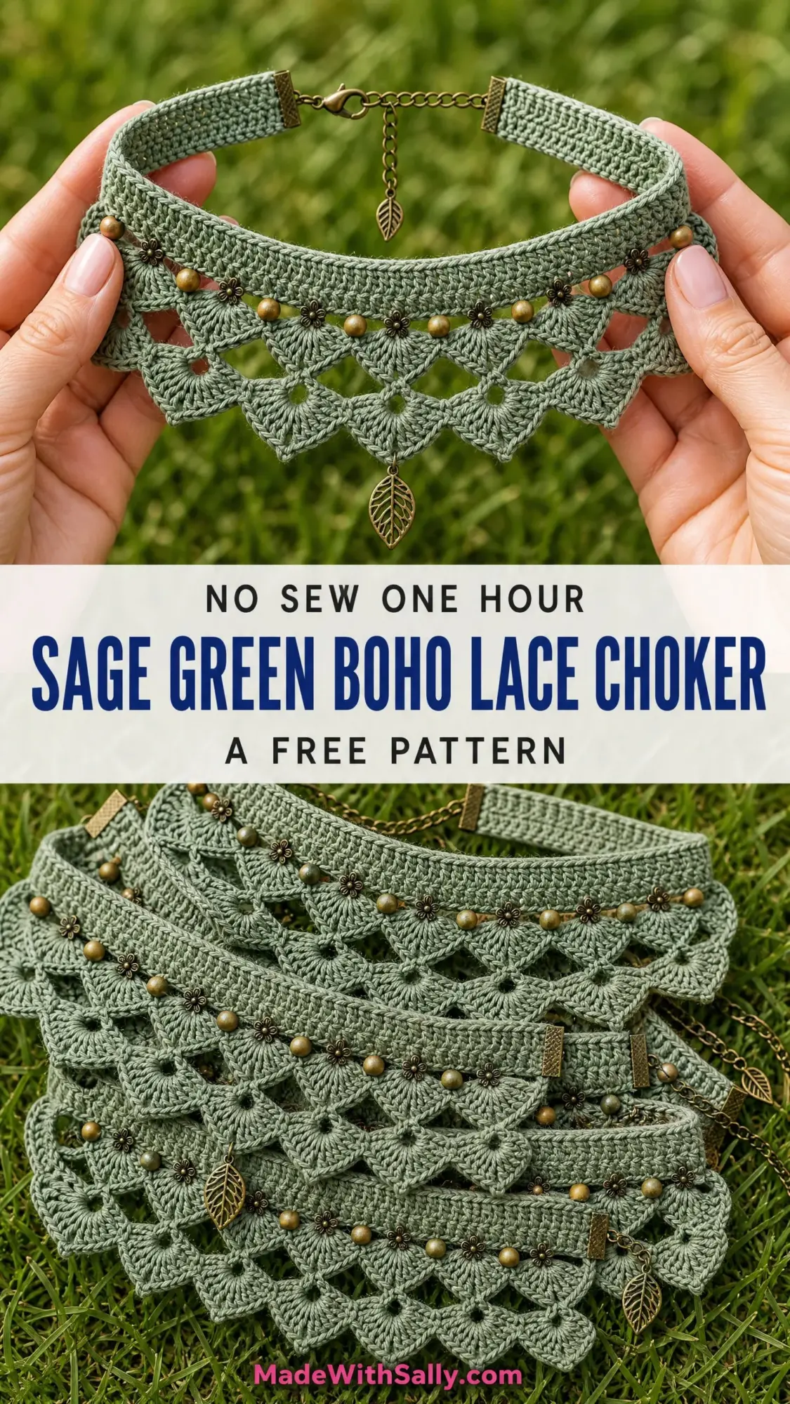 Sage Green Boho Lace Choker Free Crochet Pattern