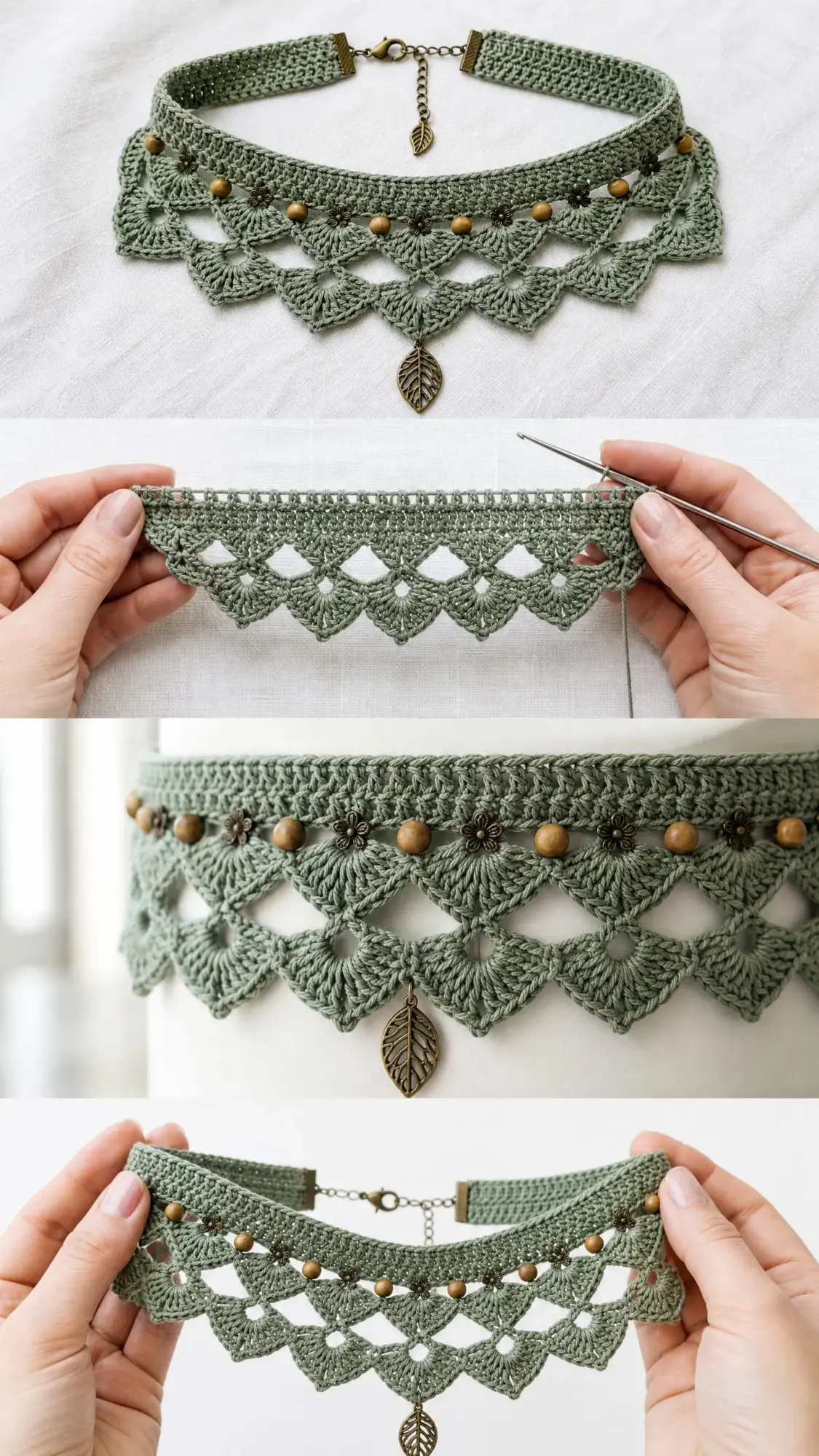 Sage Green Boho Lace Choker Free Crochet Pattern
