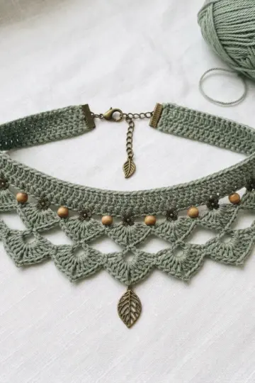 Sage Green Boho Lace Choker Free Crochet Pattern