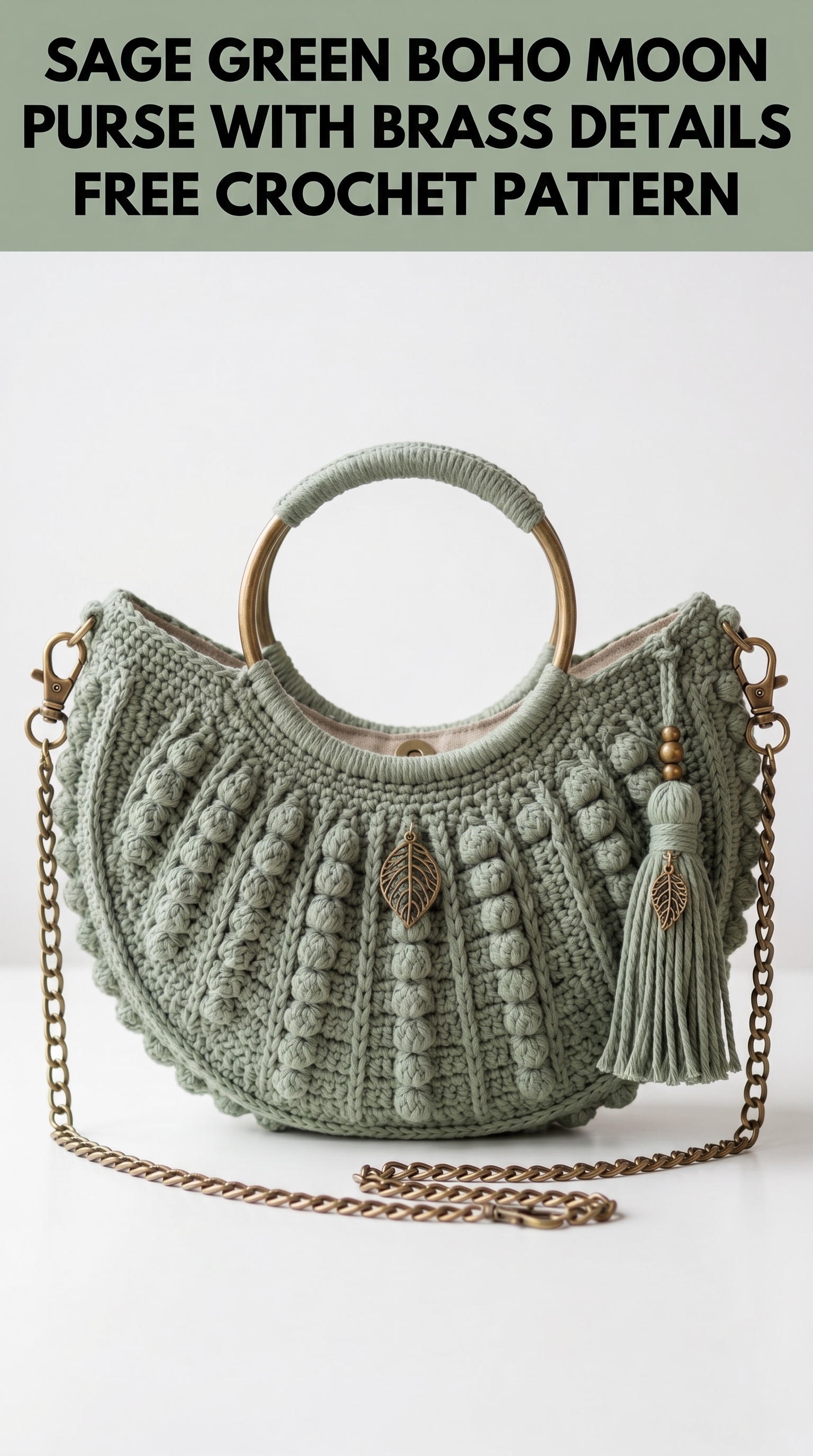 Sage Green Boho Moon Purse with Brass Details Free Crochet Pattern
