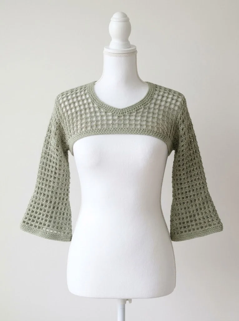 Sage Green Mesh Crochet Cropped Shrug Free Pattern