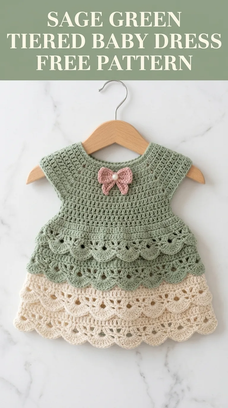 Sage Green Tiered Baby Dress Free Crochet Pattern