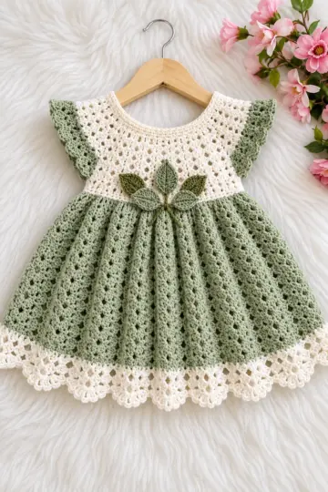 Sage Woodland Baby Dress Crochet Pattern