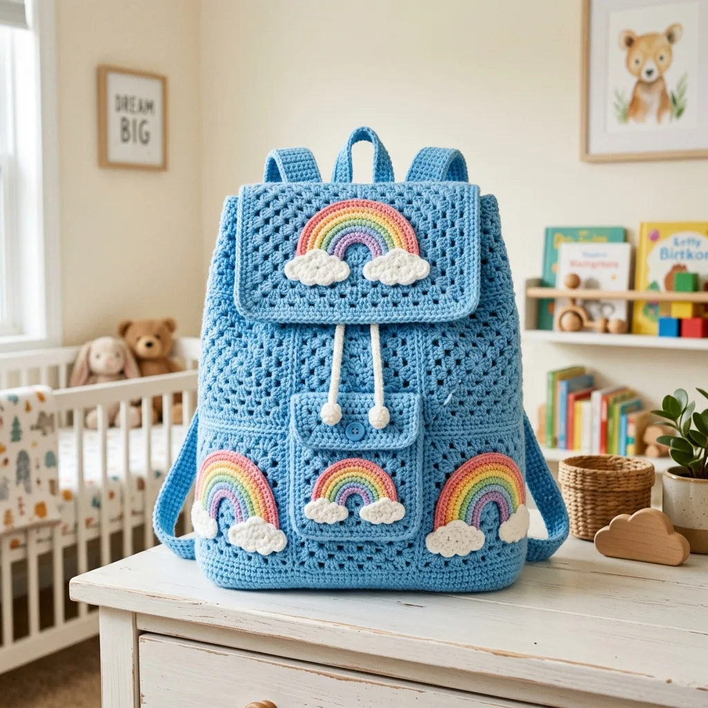 Sky Blue Cloud Rainbow Backpack Crochet Pattern
