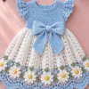 Sky Blue Daisy Bow Dress Crochet Pattern