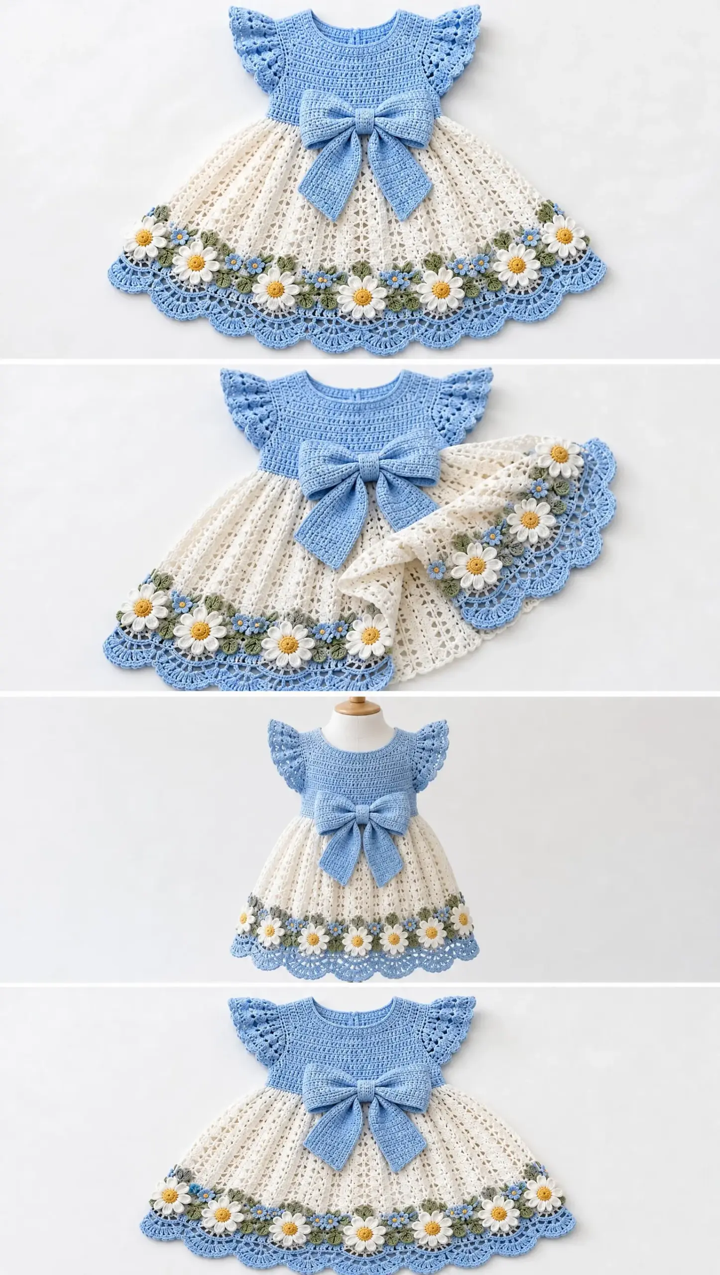 Sky Blue Daisy Bow Dress Crochet Pattern