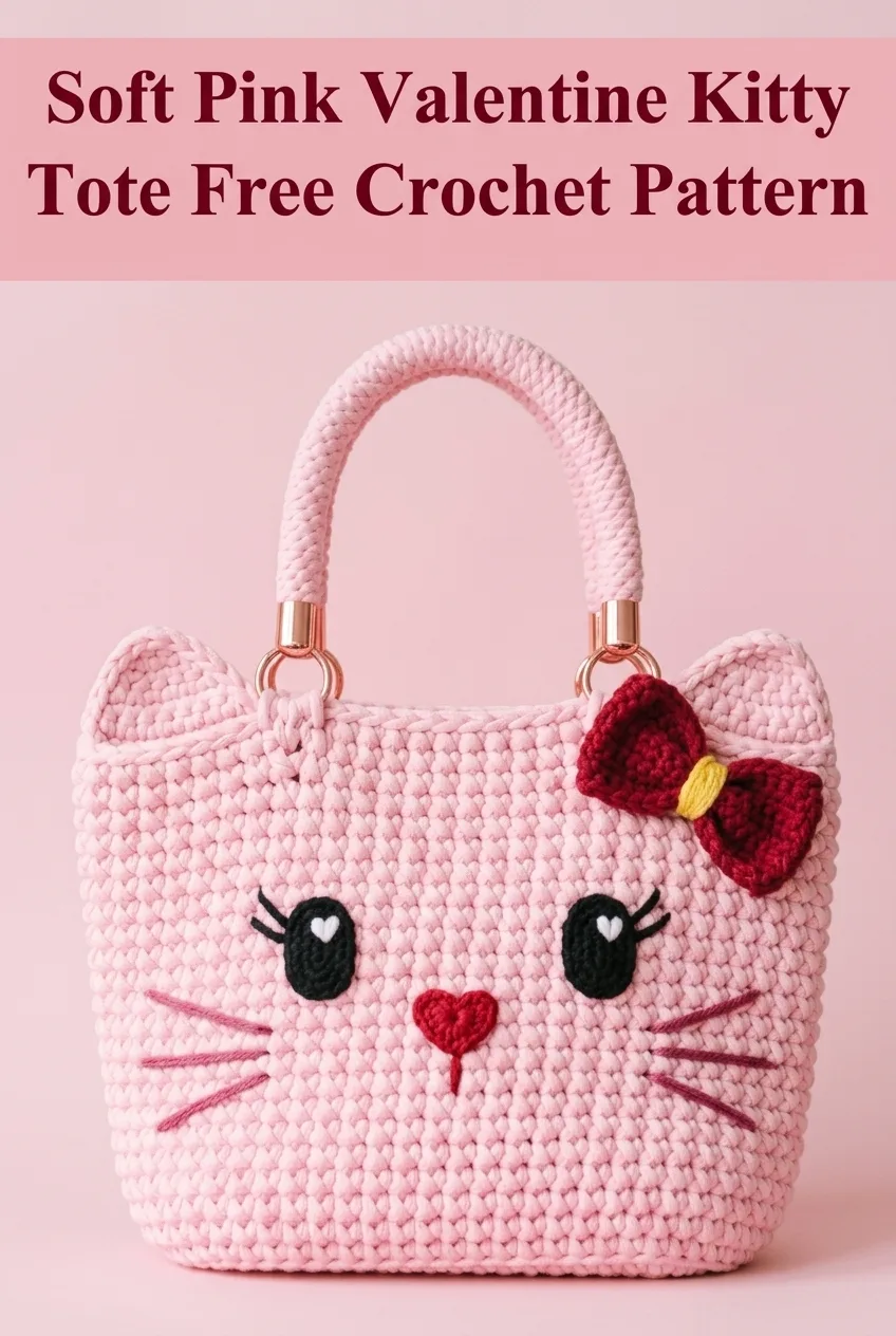 Soft Pink Valentine Kitty Tote Free Crochet Pattern