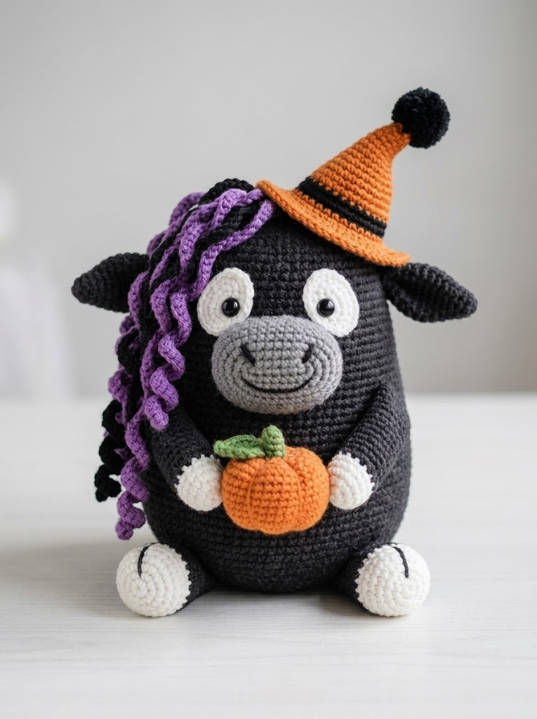 Spooky Halloween Highland Cow Amigurumi Free Crochet Pattern
