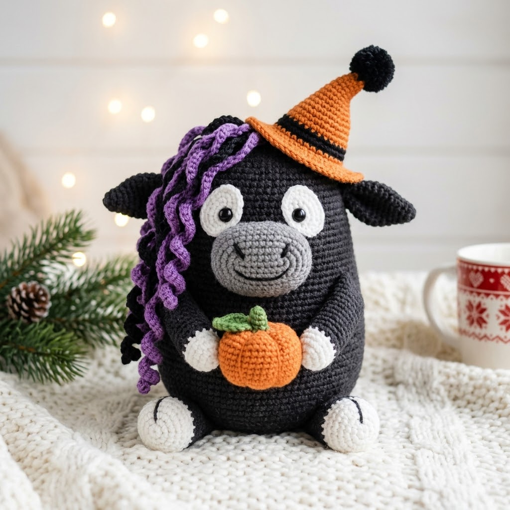 Spooky Halloween Highland Cow Amigurumi Free Crochet Pattern