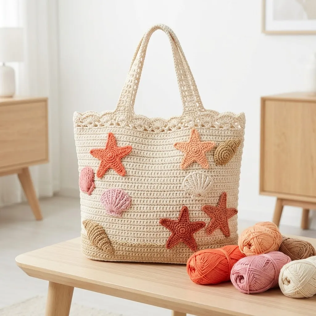 Starfish and Shells Crochet Summer Tote Free Pattern