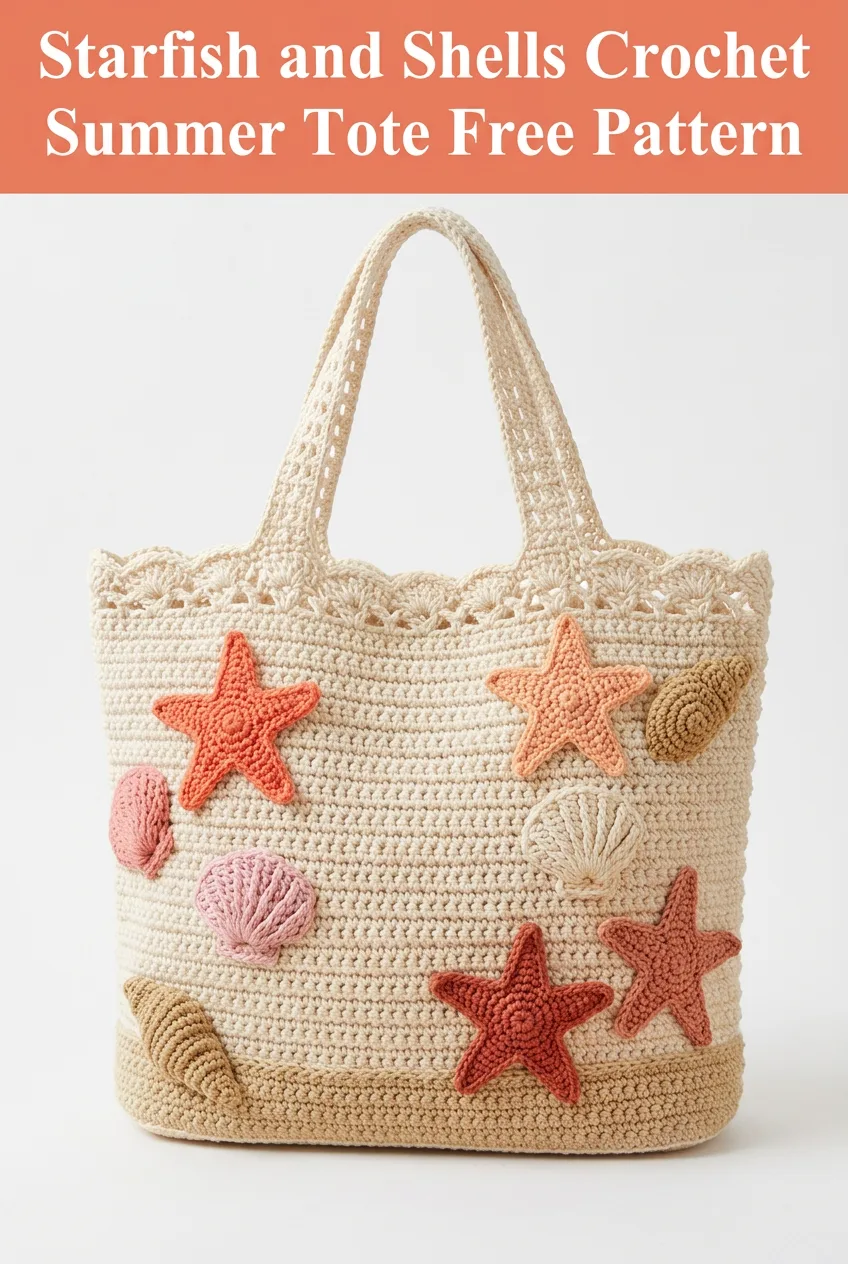 Starfish and Shells Crochet Summer Tote Free Pattern