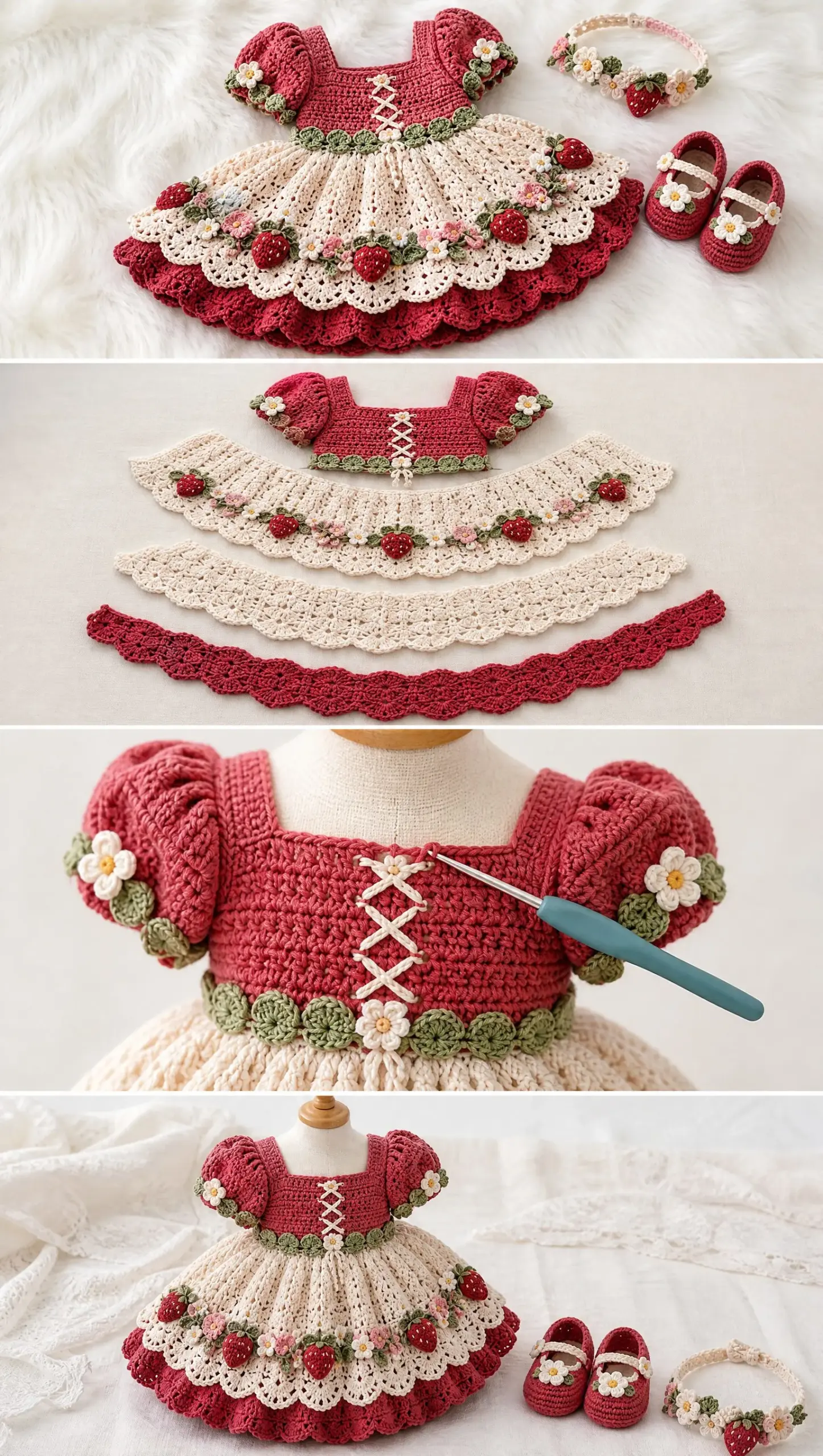 Strawberry Blossom Baby Dress Crochet Pattern