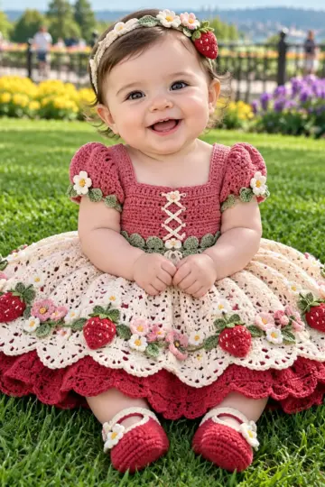 Strawberry Blossom Baby Dress Crochet Pattern