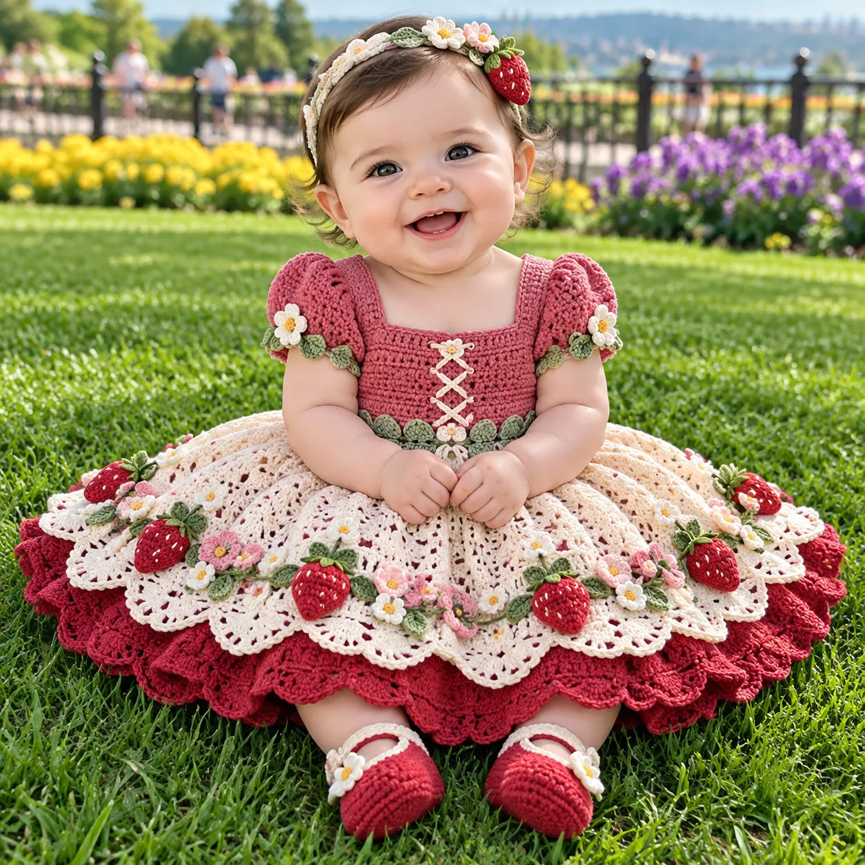 Strawberry Blossom Baby Dress Crochet Pattern