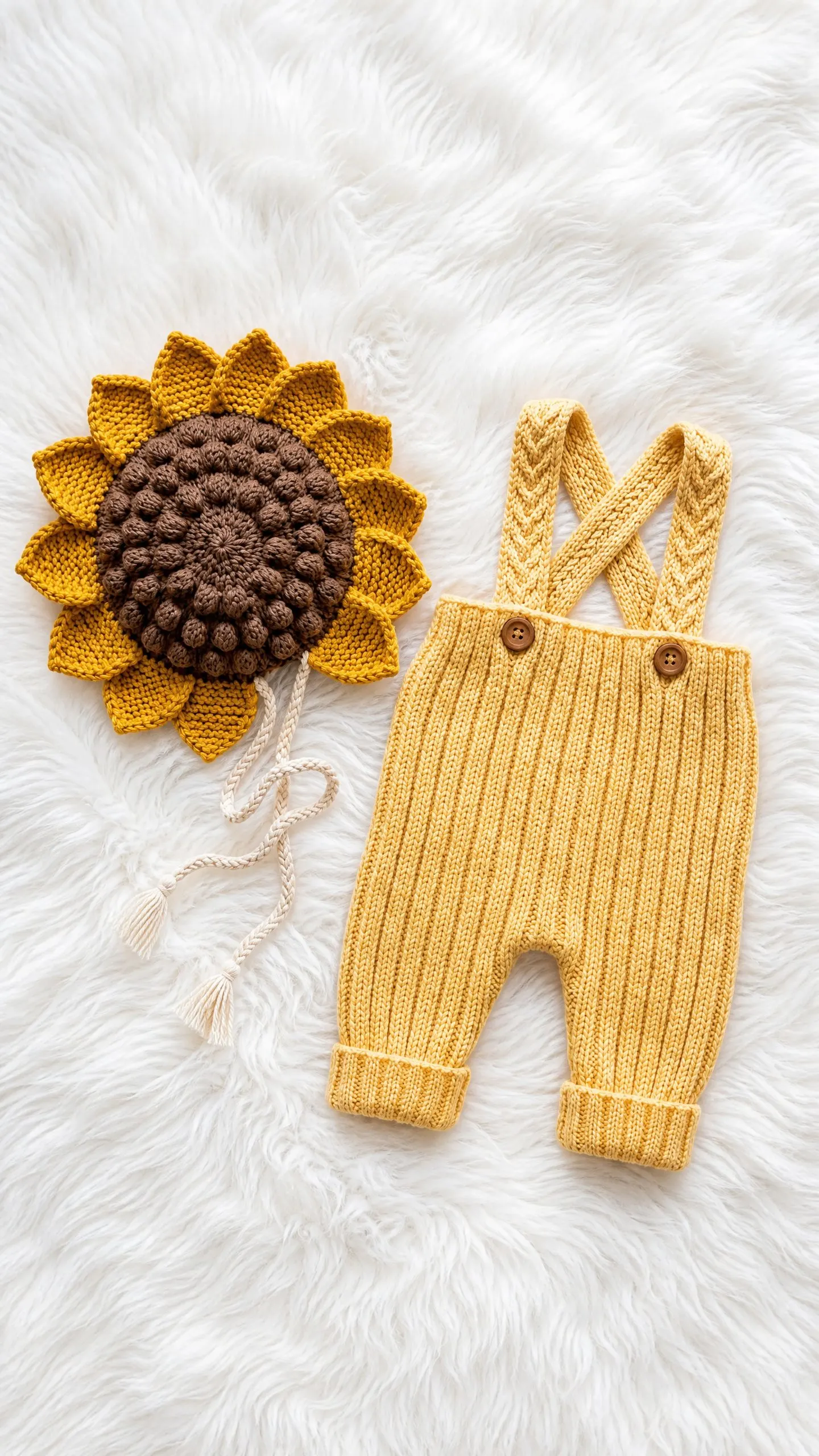 Sunflower Baby Bonnet and Overalls Free Crochet Pattern