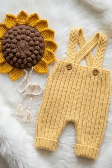 Sunflower Baby Bonnet and Overalls Free Crochet Pattern