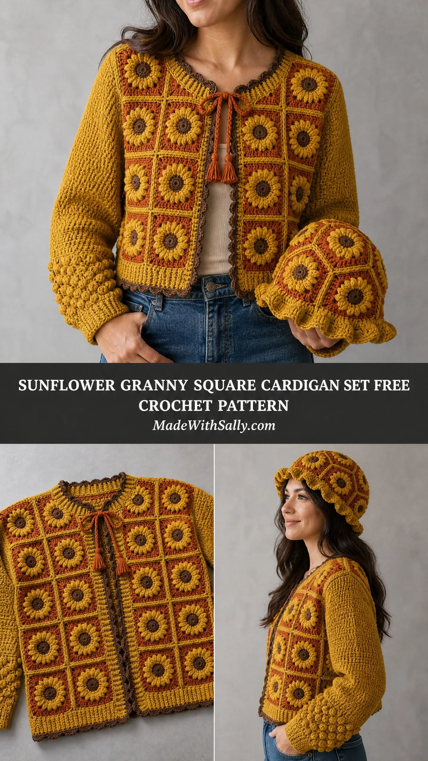 Sunflower Granny Square Cardigan Set Free Crochet Pattern