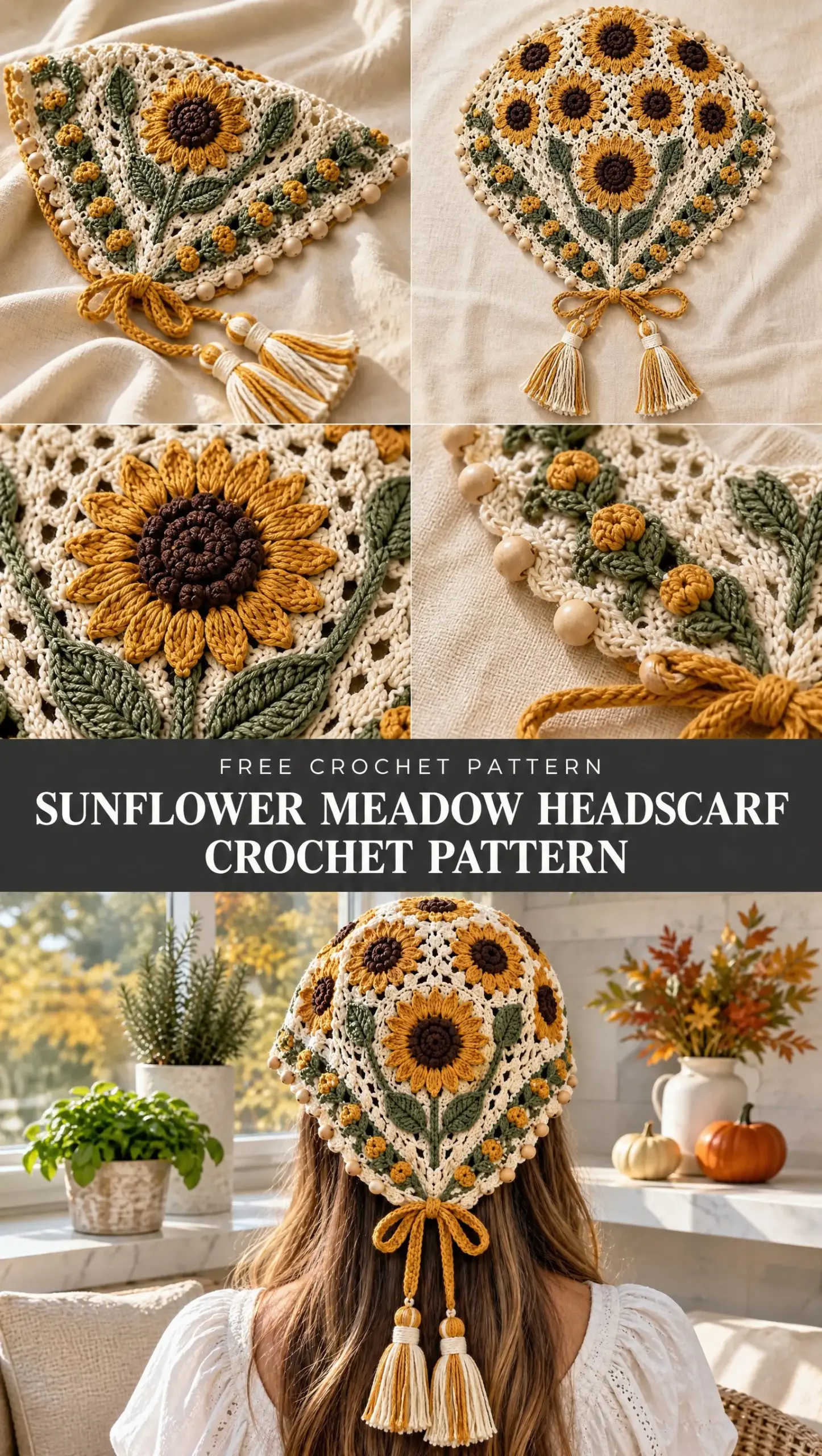 Sunflower Meadow Headscarf Crochet Pattern
