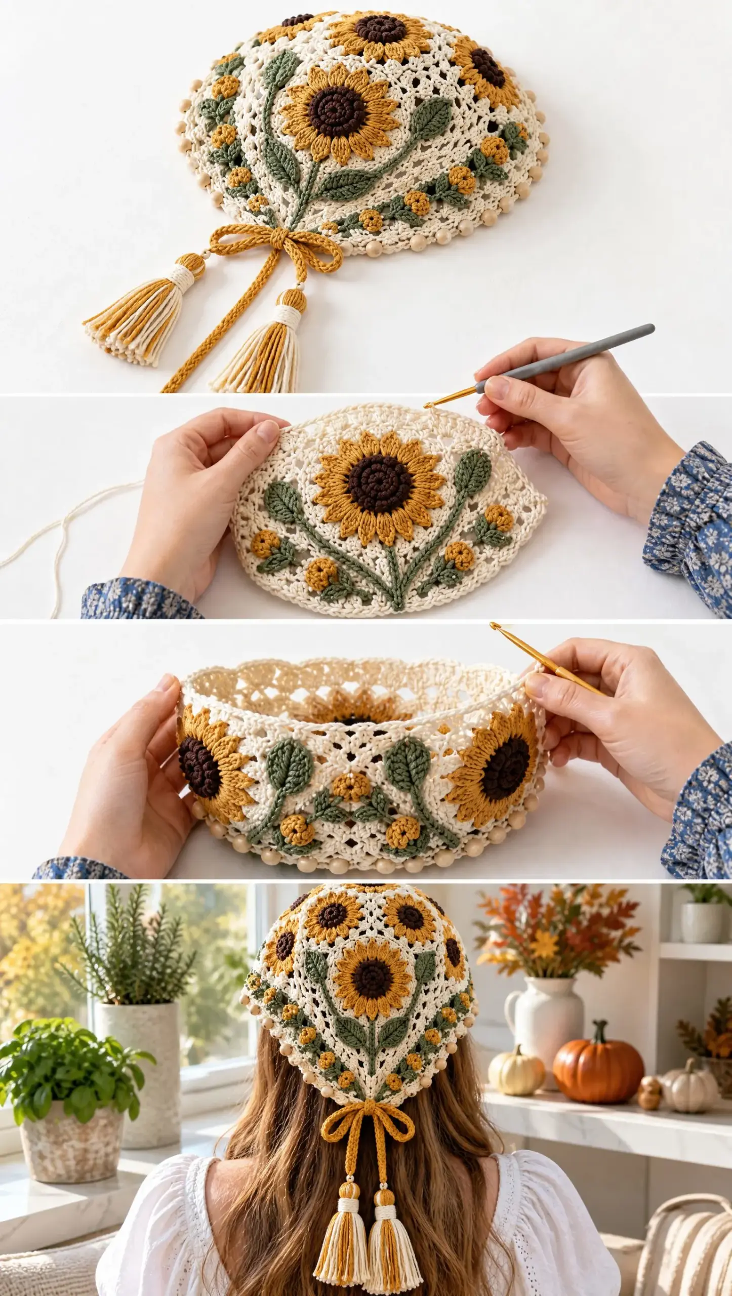 Sunflower Meadow Headscarf Crochet Pattern
