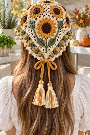 Sunflower Meadow Headscarf Crochet Pattern