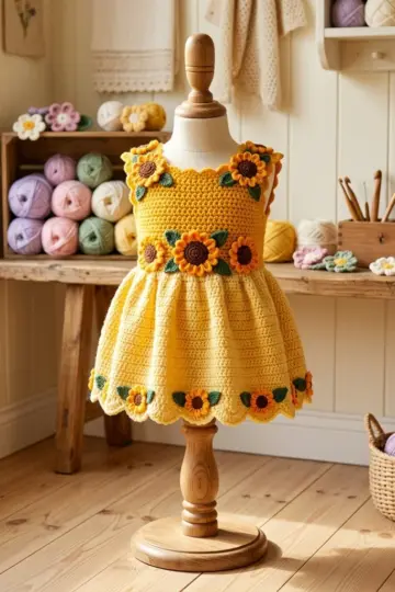 Sunflower Summer Baby Dress Free Crochet Pattern