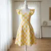 Sunny Yellow Checkered Crochet Dress Free Crochet Pattern