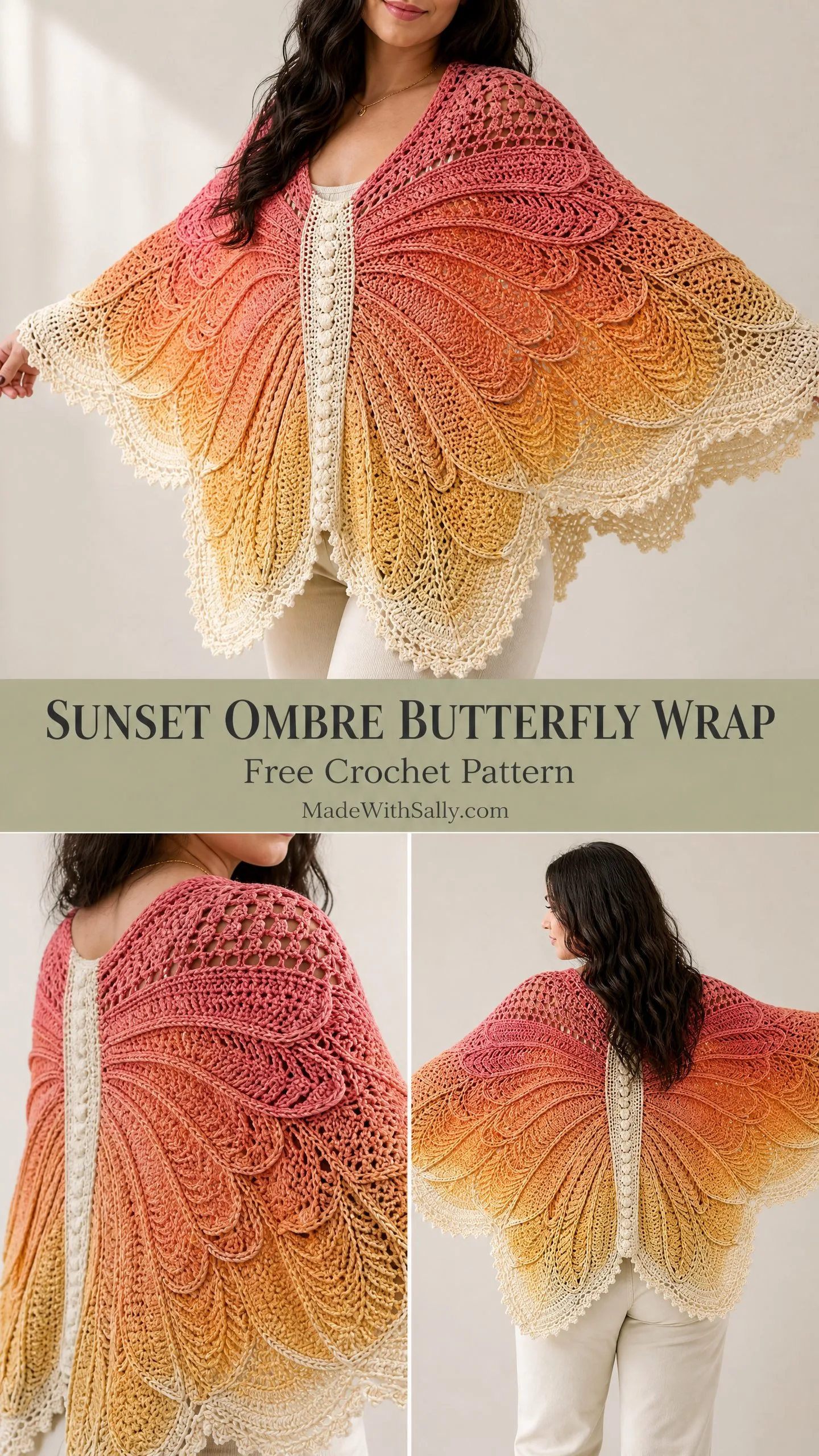 Sunset Ombre Butterfly Wrap Free Crochet Pattern