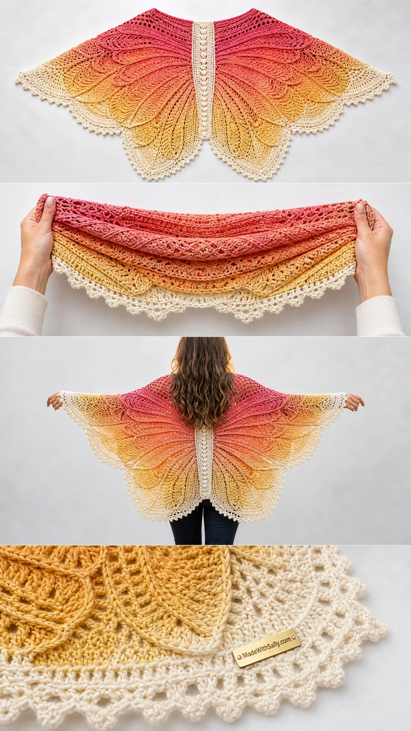 Sunset Ombre Butterfly Wrap Free Crochet Pattern