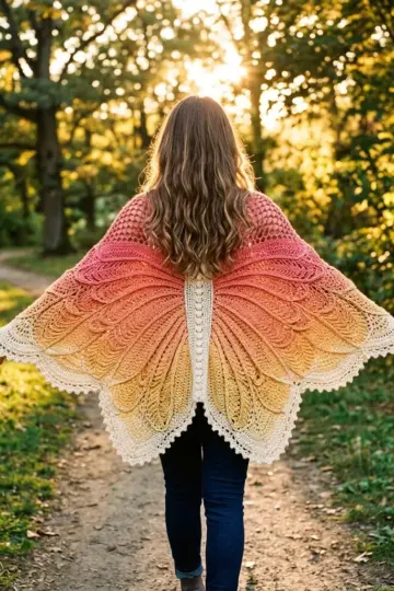 Sunset Ombre Butterfly Wrap Free Crochet Pattern