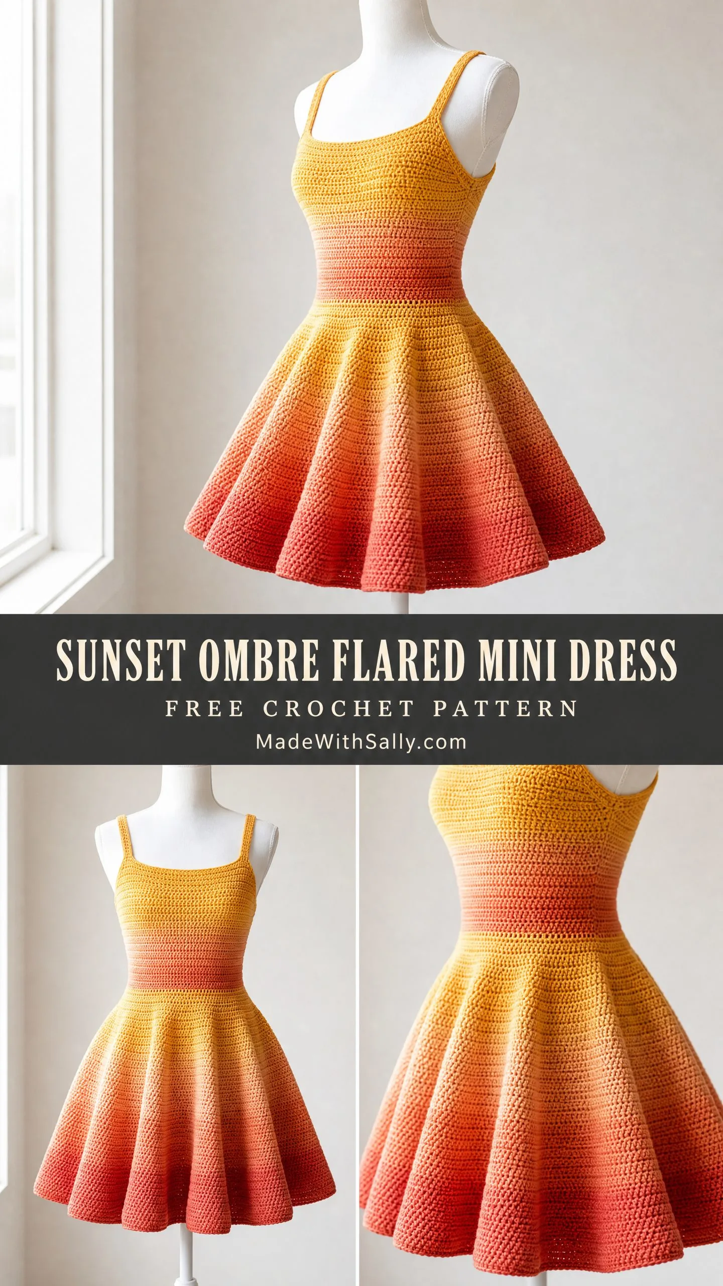 Sunset Ombre Flared Mini Dress Free Crochet Pattern
