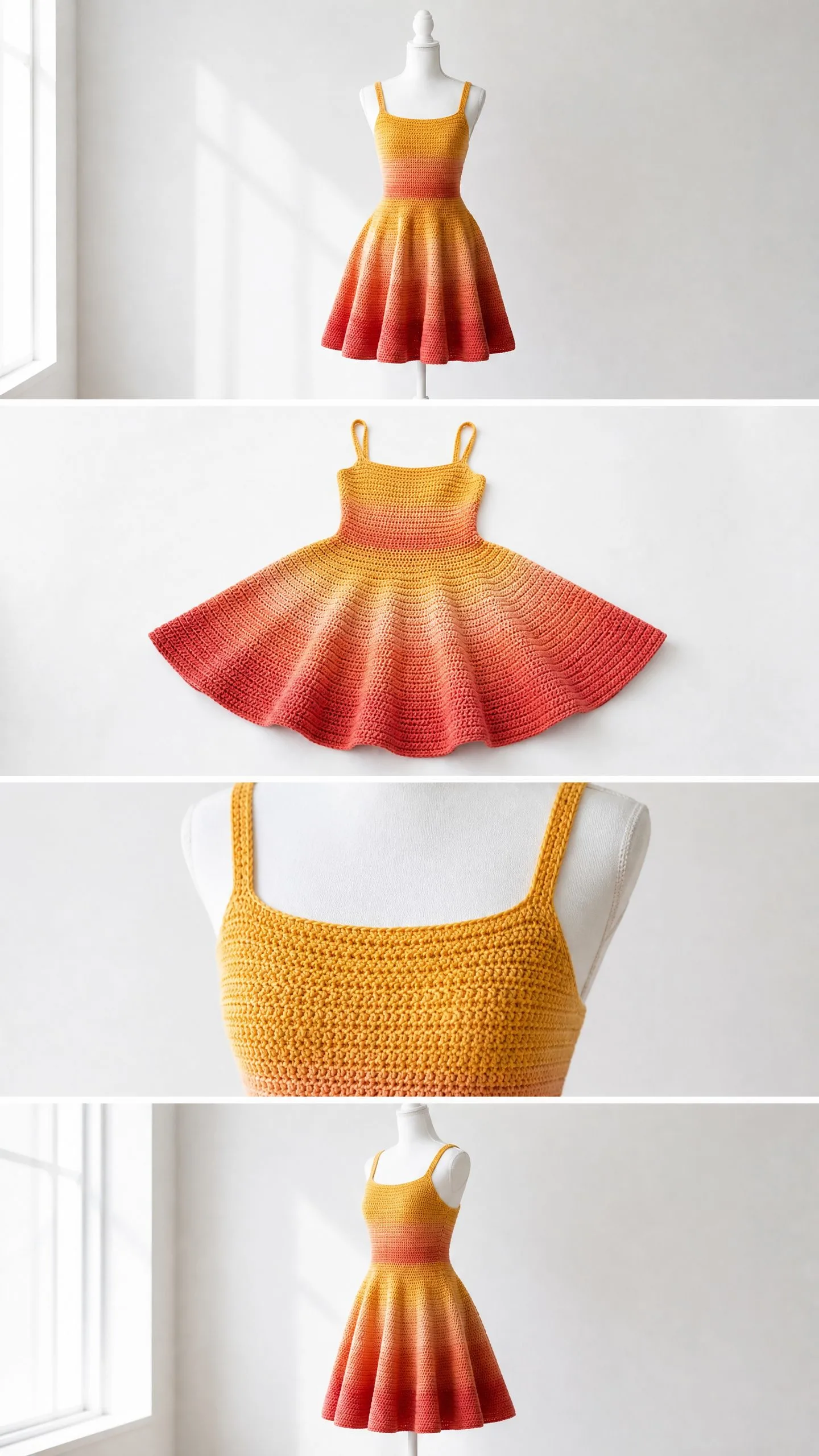 Sunset Ombre Flared Mini Dress Free Crochet Pattern