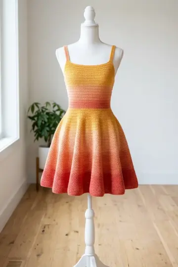 Sunset Ombre Flared Mini Dress Free Crochet Pattern